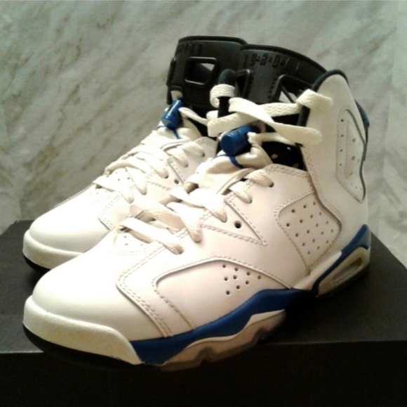NIKE AIR JORDAN VI 6 RETRO BG WHITE SPORT BLUE 5Y women's size 6.5 shoes sneaker - Picture 3 of 10